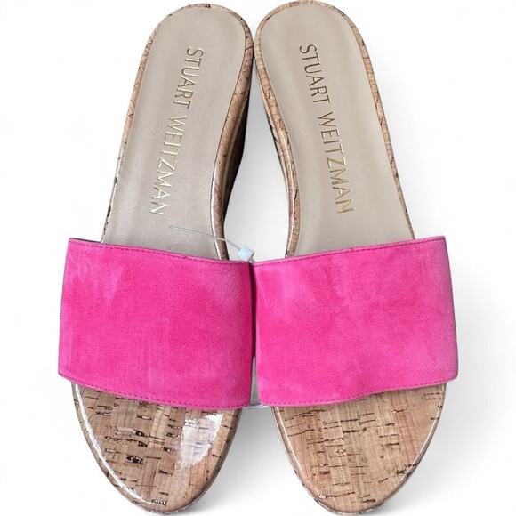 Stuart Weitzman Pink Suede Cork Platform Slide Sandals – Size 9B Retail $395 - Picture 2 of 5